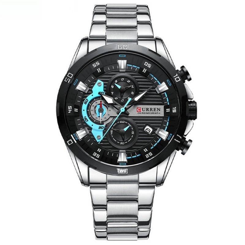 Mens Six-Hand Steel-Strap Motorcycle Watch