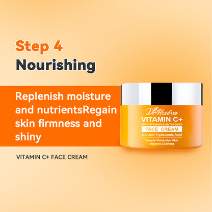 Dr.ROSEVA Private Label Natural Organic Anti Aging Products VC Vitamin C Facial Skincare Cream Serum Cleanser 5 Pieces Skin Care Set Skin Care Gift Kit