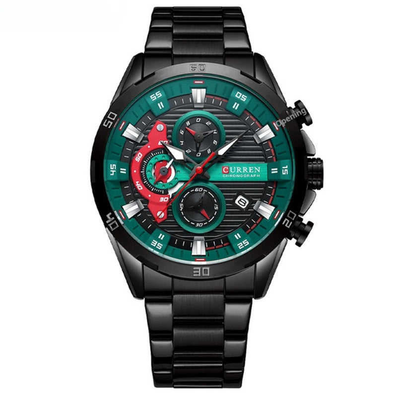 Mens Six-Hand Steel-Strap Motorcycle Watch