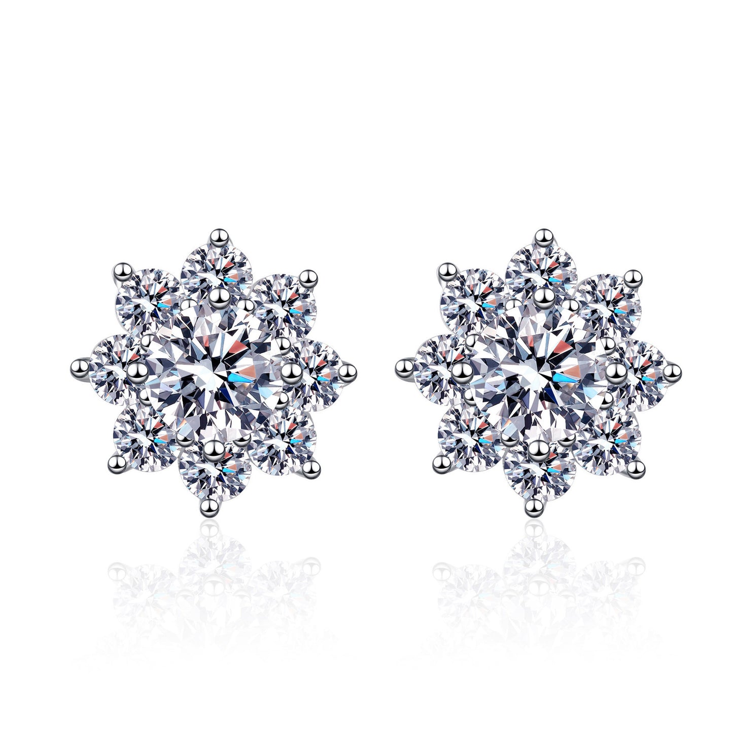 S925 Sterling Silver Snowflake Stud Earrings For Women With Moissanite