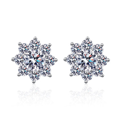 S925 Sterling Silver Snowflake Stud Earrings For Women With Moissanite