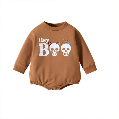 Baby Long Sleeve Letter Skull Print Jumpsuit