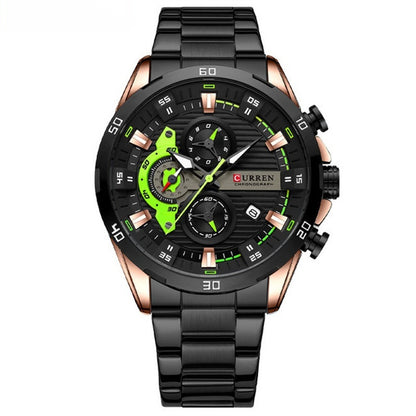 Mens Six-Hand Steel-Strap Motorcycle Watch
