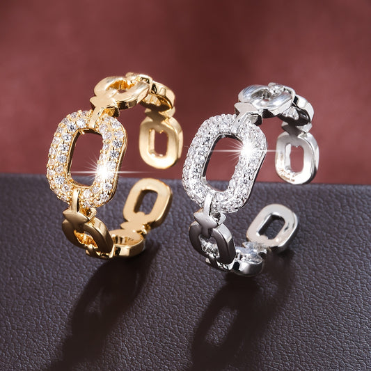 Women's Elegant Adjustable Open Ring, Creative Design, Shiny Personalized Wedding Jewelry, Daily & Party Accessory