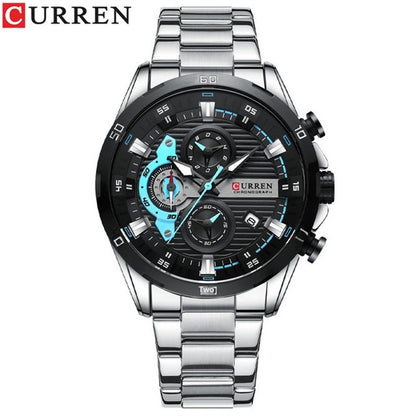 Mens Six-Hand Steel-Strap Motorcycle Watch