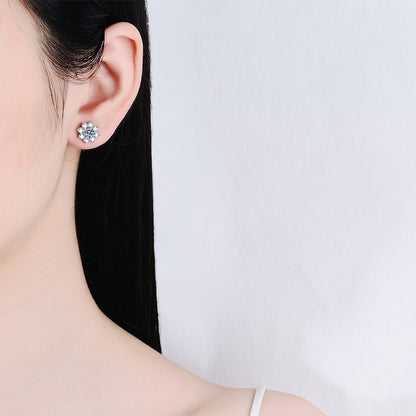 S925 Sterling Silver Snowflake Stud Earrings For Women With Moissanite