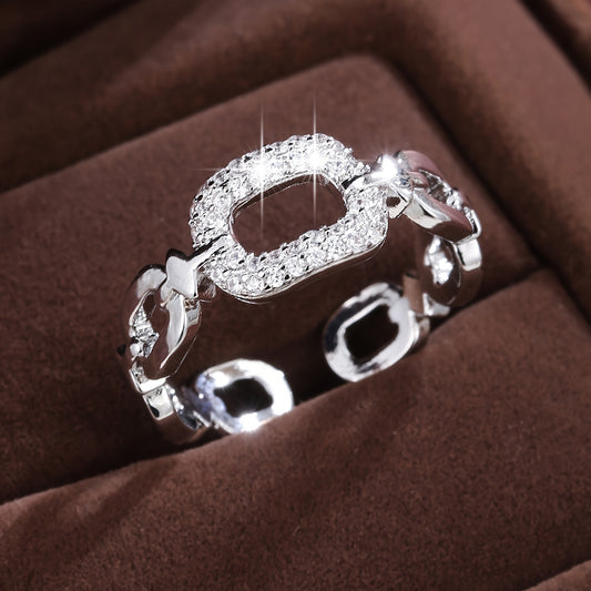Women's Elegant Adjustable Open Ring, Creative Design, Shiny Personalized Wedding Jewelry, Daily & Party Accessory
