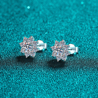 S925 Sterling Silver Snowflake Stud Earrings For Women With Moissanite