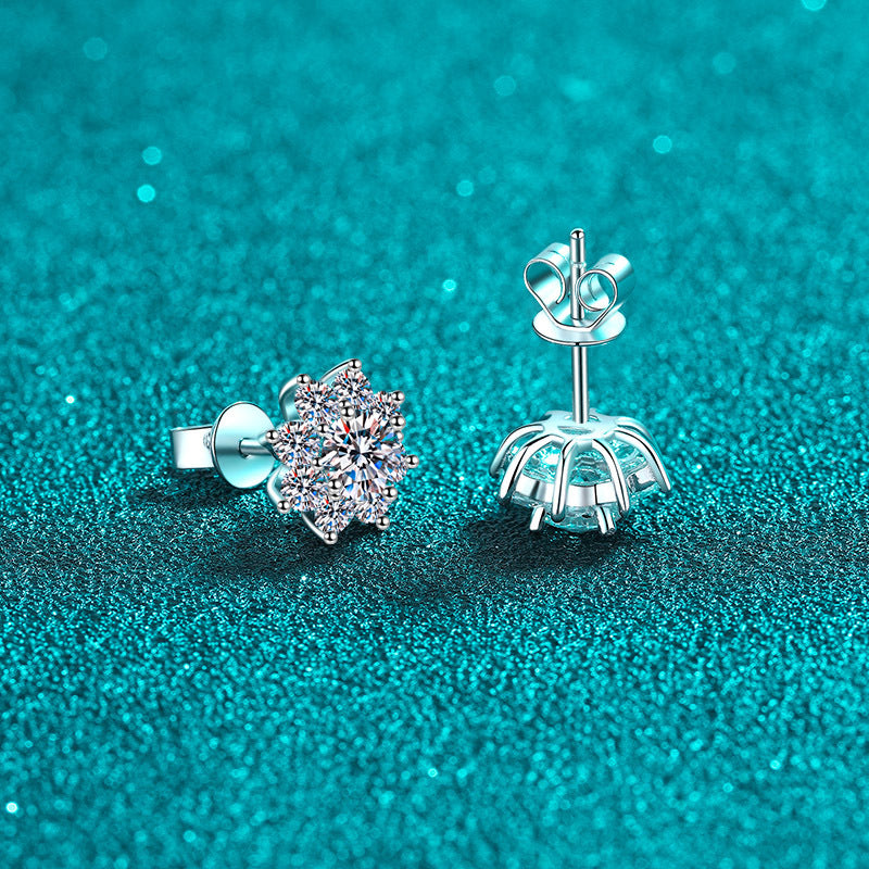 S925 Sterling Silver Snowflake Stud Earrings For Women With Moissanite